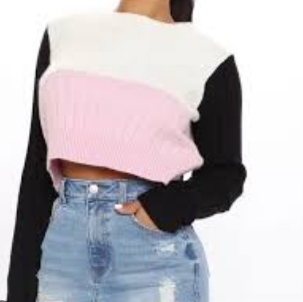 Fashion Nova Cropped Color Block Sweater Sz L